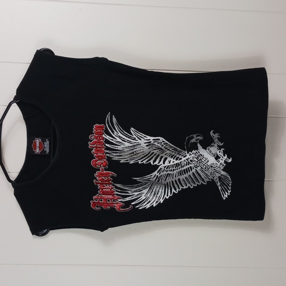 Harley Davidson Black Tank Top Eagle Graphic Pensacola FL Sleeveless C69